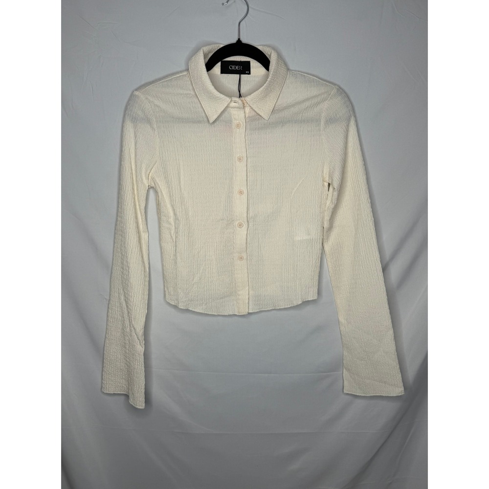 Cider Textured Button Front‎ Shirt Women's XS Cream Long Sleeve Collared NWT